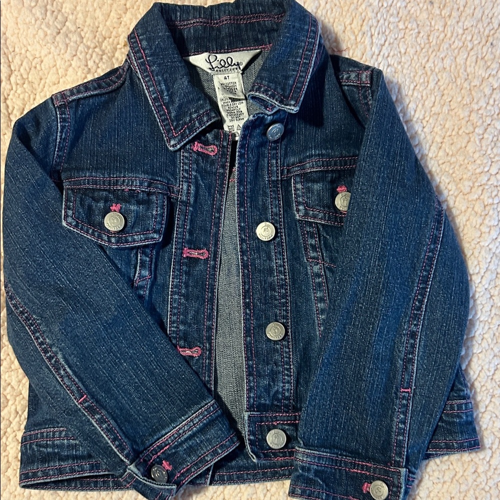 Lily Kids' Navy Denim Jacket with Pink Stitching
